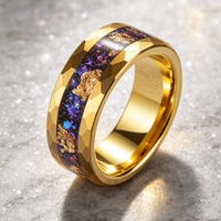 Goldener Wolframcarbid-Ring mit Galaxie-Goldblatt und gehämmertem Rand, Komfortabler Herren-Ehering, Verlobungs- und Versprechensschmuck