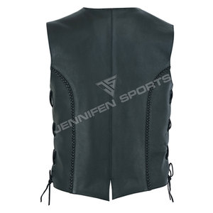 Chaleco de Motociclista de Cuero Negro para Mujer, Chaleco de Motociclista con Paneles Laterales Elásticos, Cordones Laterales, Cierre de Cremallera Delantero, Estilo Clásico - Product Image 4
