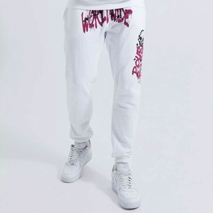 Survêtement à capuche streetwear blanc pour homme avec imprimé tête de mort et motif textuel effet gouttelettes, manches longues, coupe droite, tenue décontractée d'automne - Product Image 6