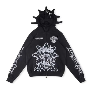Sweat-shirt à capuche décontracté surdimensionné pour homme, effet usé, chaud, style streetwear, doublure polyester/coton, écologique - Product Image 1