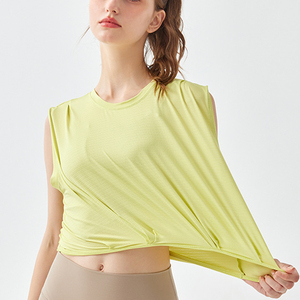 Débardeur court rose sans manches pour femme, col rond, tricoté, respirant, sportif, pour le fitness et le yoga - Product Image 4
