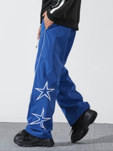 Pantalon de jogging décontracté pour homme, bleu, brodé d'étoiles, taille élastique, respirant, en polyester mi-lourd - Product Image 4