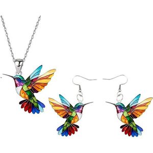 Collana con Colibrì 2D Colorato per Donne Amanti degli Uccelli, Set di Gioielli alla Moda - Product Image 1