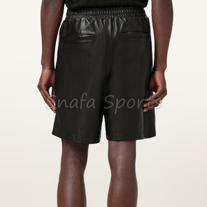 กางเกงขาสั้นหนังผูกเชือกเอวสูงสำหรับผู้ชาย กางเกงขาสั้นหนัง PU แฟชั่น กางเกงขาสั้นหนังแท้สำหรับผู้ชายสไตล์นักขี่มอเตอร์ไซค์ - Product Image 6