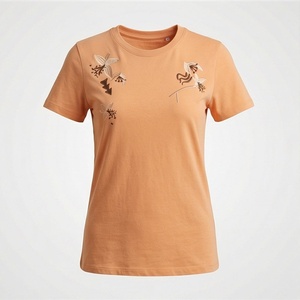 Collection été, t-shirt en coton pour femme, logo personnalisé, manches courtes, uni, broderie de haute qualité, impression personnalisée, couleur personnalisée, vêtements - Product Image 1