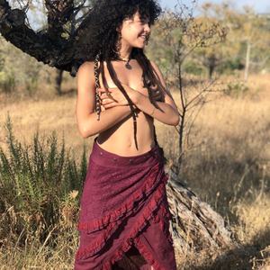 Jupe portefeuille ajustable à volants superposés pour femme, style bohème, en coton, pour festival, tenue d'elfe, à prix d'usine - Product Image 1