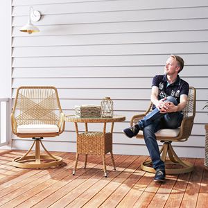 Set di 2 Sedie da Pranzo Girevoli in Rattan Kaki con Cuscini Morbidi per Cortile, Prato, Portico e Giardino - Product Image 2