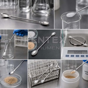 Cuchara de laboratorio de doble punta de acero inoxidable FENTEX para manipulación de productos químicos y muestreo - Product Image 3