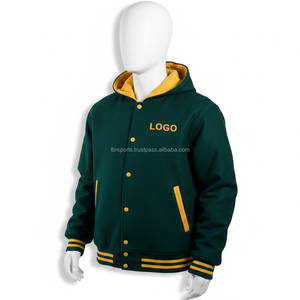 เสื้อแจ็คเก็ตวาร์ซิตี้มีฮู้ดสีเขียวสำหรับผู้ชาย แต่งขอบสีเหลือง ปักโลโก้ สวมใส่สบายๆ ในฤดูใบไม้ร่วง - Product Image 2