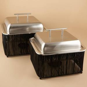Modern Rectangle Chafing Dish Lid Eco-Friendly <b>Black</b> Mesh Stand Stainless Steel Buffet Food Warmer Middle East Restaurant Hotel - Product Image 2