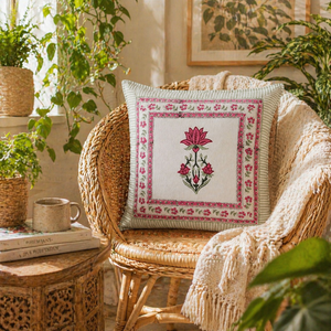 Hand <b>Block</b> Printed Pink Floral Cushion Cover Cotton Decorative Sofa Pillow Cover for Living Room Home Decor - Product Image 3