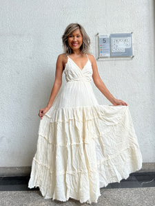 Wholesale Custom Womens <b>Spaghetti</b> <b>Strap</b> Boho Maxi Dress V Neck Tiered Ruffle White Organic Cotton Eco-Friendly Summer Beach Wear - Product Image 2