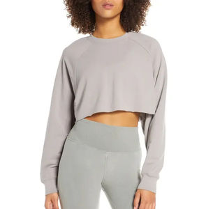 Sudadera Corta de Algodón Transpirable de Alta Calidad para Mujer, Personalizada para Gimnasio y Fitness, Cuello Redondo, Color Gris - Product Image 1