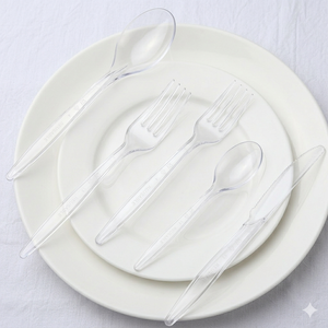 Ensemble de couverts en plastique jetables pour contact alimentaire, fourchette, couteau, cuillère en PS, échantillon disponible, grossiste OEM/ODM - Product Image 1