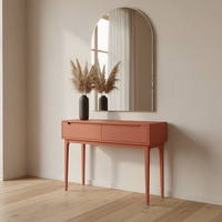Table console ronde moderne en chêne massif avec 2 tiroirs, meubles écologiques pour salle à manger/salon, pour espaces modernes, garantie 1 an