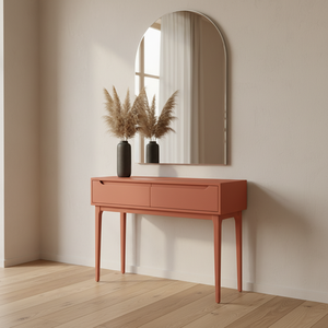 Mesa Consola Redonda Moderna de Roble Macizo con 2 Cajones, Mueble Ecológico para Sala de Estar en Espacios Modernos - Product Image 2