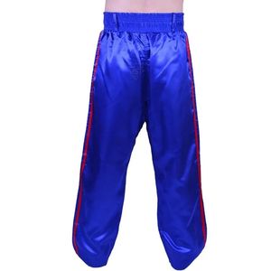 Pantalon d'entraînement de kickboxing bleu et rouge à fines rayures, pantalon d'arts martiaux en tissu satiné, tenue professionnelle pour l'entraînement de combat pour hommes - Product Image 2