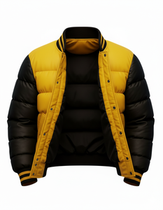 Blouson matelassé jaune et noir pour homme, style universitaire, hiver, avec boutons-pression, streetwear, logo personnalisé, OEM - Product Image 2