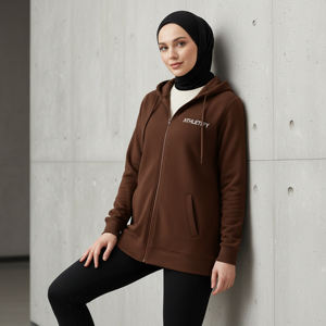 Chaqueta Deportiva Larga con Capucha para Mujeres Musulmanas, Tallas Grandes, Ecológica, Transpirable, Ropa Deportiva Modesta, Capa Exterior Holgada para Gimnasio y Entrenamiento - Product Image 1