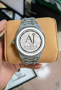 AARVA JEWELS Montre de luxe pour femme avec diamants, bracelet en acier inoxydable, quartz analogique, boîtier rond de 38 mm, cadran saphir, fermoir papillon - Product Image 4