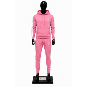 Pink <b>Mens</b> Tracksuit Set Custom Logo Pullover Hoodie <b>Jogger</b> Pants <b>White</b> Side Stripe Fleece Streetwear Sportswear Wholesale Sets - Product Image 1