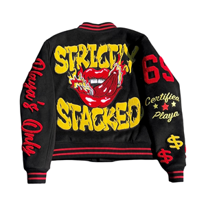 แจ็คเก็ตวาร์ซิตี้ผู้ชายสำหรับฤดูหนาว แขนหนัง ปักลายเชนิลคุณภาพสูง สไตล์เลตเตอร์แมนแบบวิทยาลัย - Product Image 3