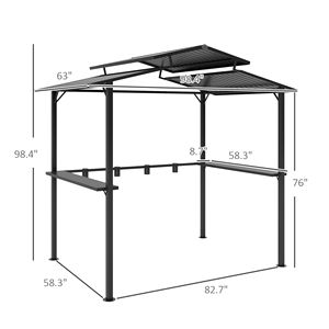 Gazebo con Tetto Rigido 8 x 5 Piedi, Doppio Tetto in Metallo, 4 Portabicchieri, Struttura in Legno, 2 Ripiani Laterali per Patio, Giardino, Prato, Terrazza - Product Image 3