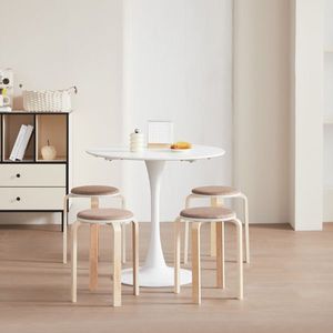 Set of 4 Stackable Round Backless Dining Chairs Coffee Color for Dining Room Kitchen & Classroom - Product Image 2