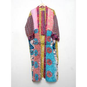 Kimono traditionnel japonais en soie satinée 100% respirante et douce, col en V long, fermeture à cordon, mode féminine vintage patchwork - Product Image 3