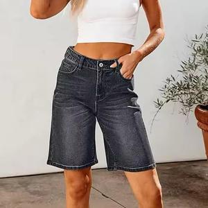 Acid Wash Denim Shorts 380 GSM Heavy Cotton Denim Raw Hem Custom Embroidery Artwork Patch Logo Acid wash men's shorts - Product Image 3