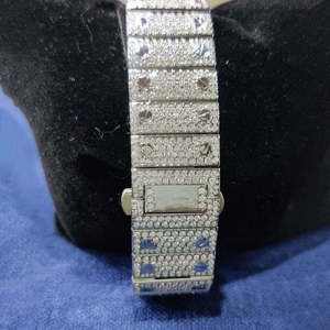 Montre analogique de haute qualité en acier inoxydable avec verre carré, sertie de moissanite, style hip-hop, chiffres bleus - Product Image 5