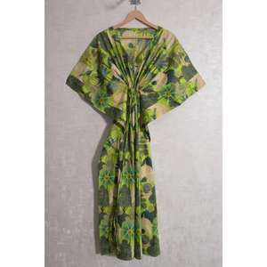 Vestido Kaftán de Algodón con Estampado de Bloques para Mujer, Estilo Bohemio, Maxi Floral, Ropa de Playa de Verano, Cintura Natural, Ecológico, Cómodo, para Resort - Product Image 1