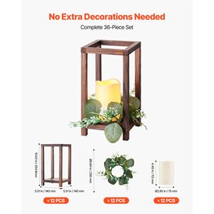 Set di 12 Lanterne in Legno per Centrotavola Matrimoniale, Include 12 Portacandele in Legno e 12 Decorazioni da Tavolo LED Senza Fiamma - Product Image 4