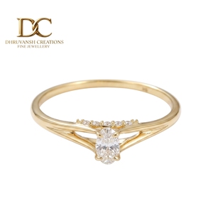 Bague en or jaune massif 14 carats avec diamant de laboratoire taille brillant ovale, bijoux fins pour femmes, certifiée IGI, alliance de luxe - Product Image 1