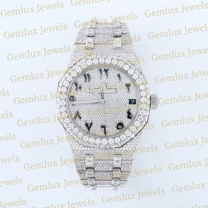 Montre pour hommes avec cadran arabe blanc entièrement glacé D VVS Moissanite, diamant en acier inoxydable, testeur de diamants - Product Image 1