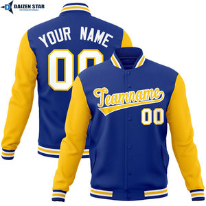 Chaqueta Varsity para Hombre, Personalizada con Nombre y Número del Equipo, Manga Azul y Amarilla, Ropa Casual de Otoño, Material de Poliéster - Product Image 5