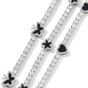 VVS Moissanite Black Onyx Heart Tennis <b>Chain</b> 925 Sterling Silver <b>Iced</b> <b>Out</b> 14K Gold Finish Hip Hop Necklace - Product Image 1