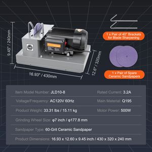 Potente afilador de cuchillas para cortacésped de banco de 2/3 HP y 500 W con rueda de cerámica de 7 pulgadas, accesorios para cortacésped - Product Image 3
