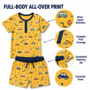 Foxcotton Club Men Printed T-Shirt Shorts Set 100% Cotton Cartoon <b>Animal</b> <b>Pattern</b> Summer Casual Wear Light Blue Full-Body Digital - Product Image 4
