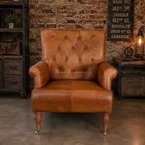 Modern High <b>Back</b> Genuine Leather Arm <b>Chair</b> with Ergonomic <b>Support</b> Wide Armrests Solid Wood Frame Luxury Lounge <b>Chair</b> - Product Image 3