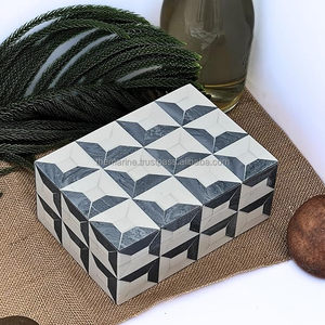 กล่องเก็บของเครื่องประดับทำจากไม้ธรรมชาติ & ฝังกระดูกกล่องเก็บของที่ระลึกสีขาว & เทาดีไซน์ทรงสี่เหลี่ยมผืนผ้าสำหรับเป็นของขวัญ - Product Image 3