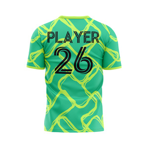 Camiseta de Fútbol Personalizada para Hombre con Logotipo Frontal, Estampado Geométrico Verde y Amarillo, Absorbente de Humedad, Manga Corta, Cuello en V, Corte Regular - Product Image 2