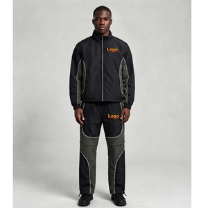 Lightweight Loose Fit Suit Pants Men Sports <b>Zip</b> up Sweat Suit Blank Windbreaker Set Nylon Tracksuit With Adjustable Zipper Leg - Product Image 1