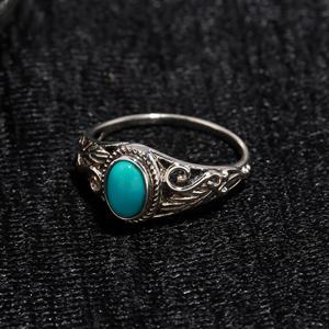 Anillo de Boda con Incrustaciones de Turquesa - Plata de Ley 925, Forma Ovalada, Gema Natural Hecha a Mano, Alta Calidad, Venta al Por Mayor - Product Image 2