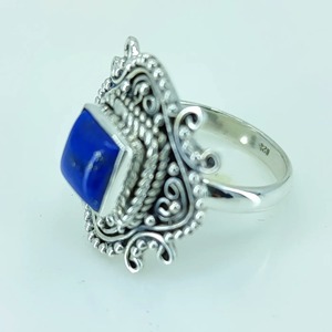 <b>Lapis</b> <b>Lazuli</b> <b>Ring</b> 925 Sterling Silver Handmade Boho Statement Promise Jewelry for Women Natural Cushion Shape Gemstone Jewelry - Product Image 1
