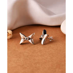 Meera Jaipur High Bow <b>Silver</b> Fashion <b>Stud</b> Earrings India Stylish Elegant - Product Image 3