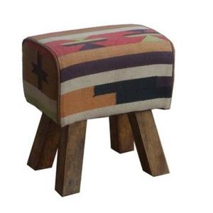 Modern Cotton Upholstered <b>Stool</b> with Wooden Legs Rustic Living Room Furniture Home Decor Ottoman Seat - Product Image 2