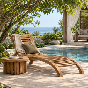 Chaise longue d'extérieur en teck massif, chaise longue de piscine, chaise inclinable de jardin avec table latérale pour hôtel, complexe hôtelier - Product Image 6
