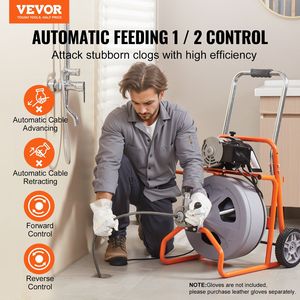 Macchina Portatile per la Pulizia degli Scarichi con Spirale da 75FT x 1/2 Pollici, Alimentazione Automatica, 8 Lame, per la Pulizia di Tubi e Fognature - Product Image 2