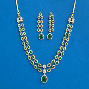Artificial Fashion Jewellery Wholesalers in India American Diamond 2 Line Necklace With 2 Tone Plating 439553 - Product Image 3